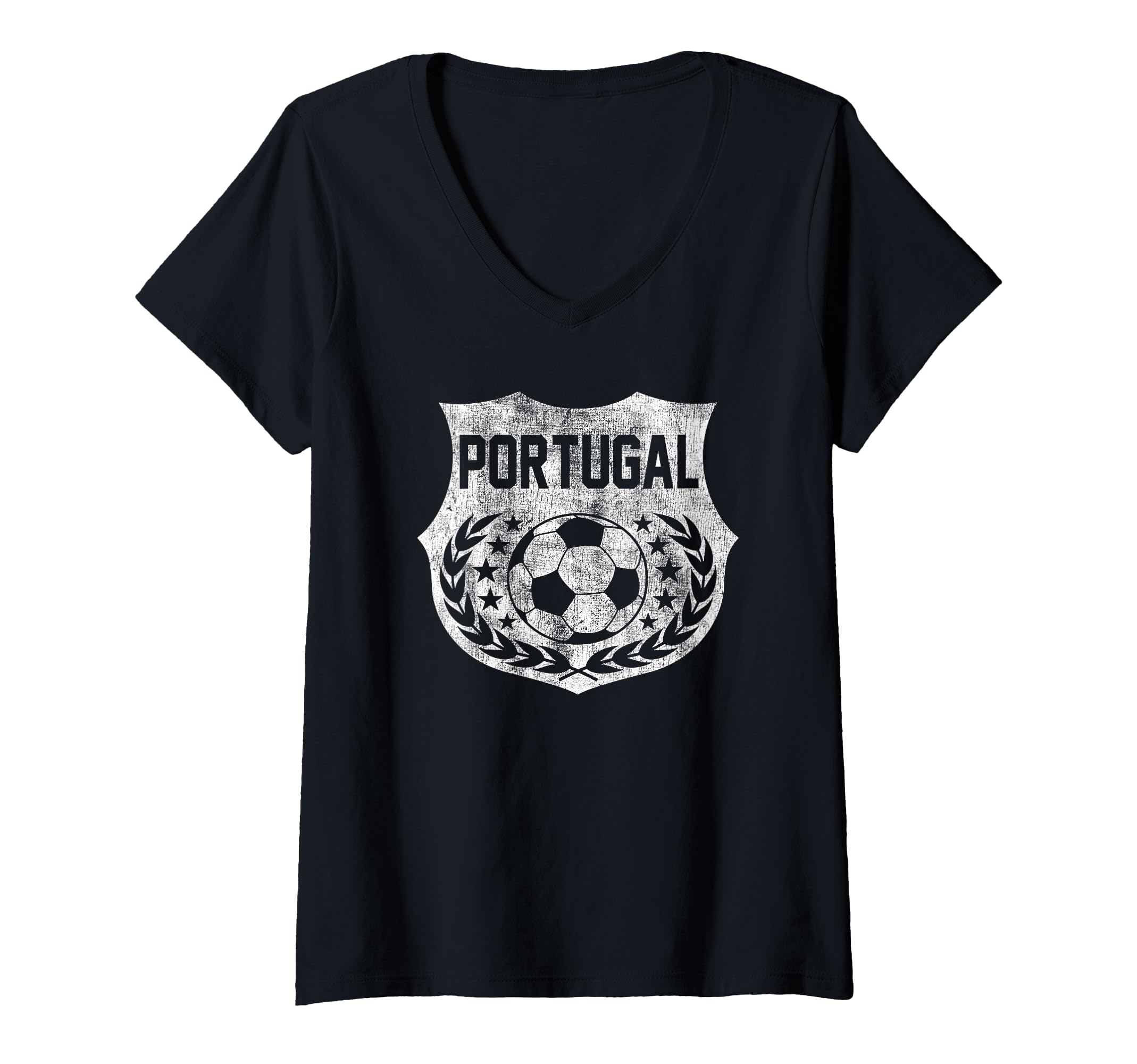 Womens Portugal Faded Vintage Soccer Ball Seal V-Neck T-Shirt