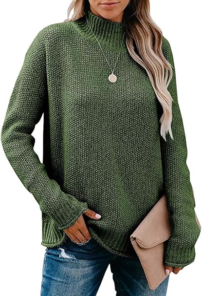 Download Twirfy Womens Casual Long Sleeve Mock Neck Solid Oversized ...