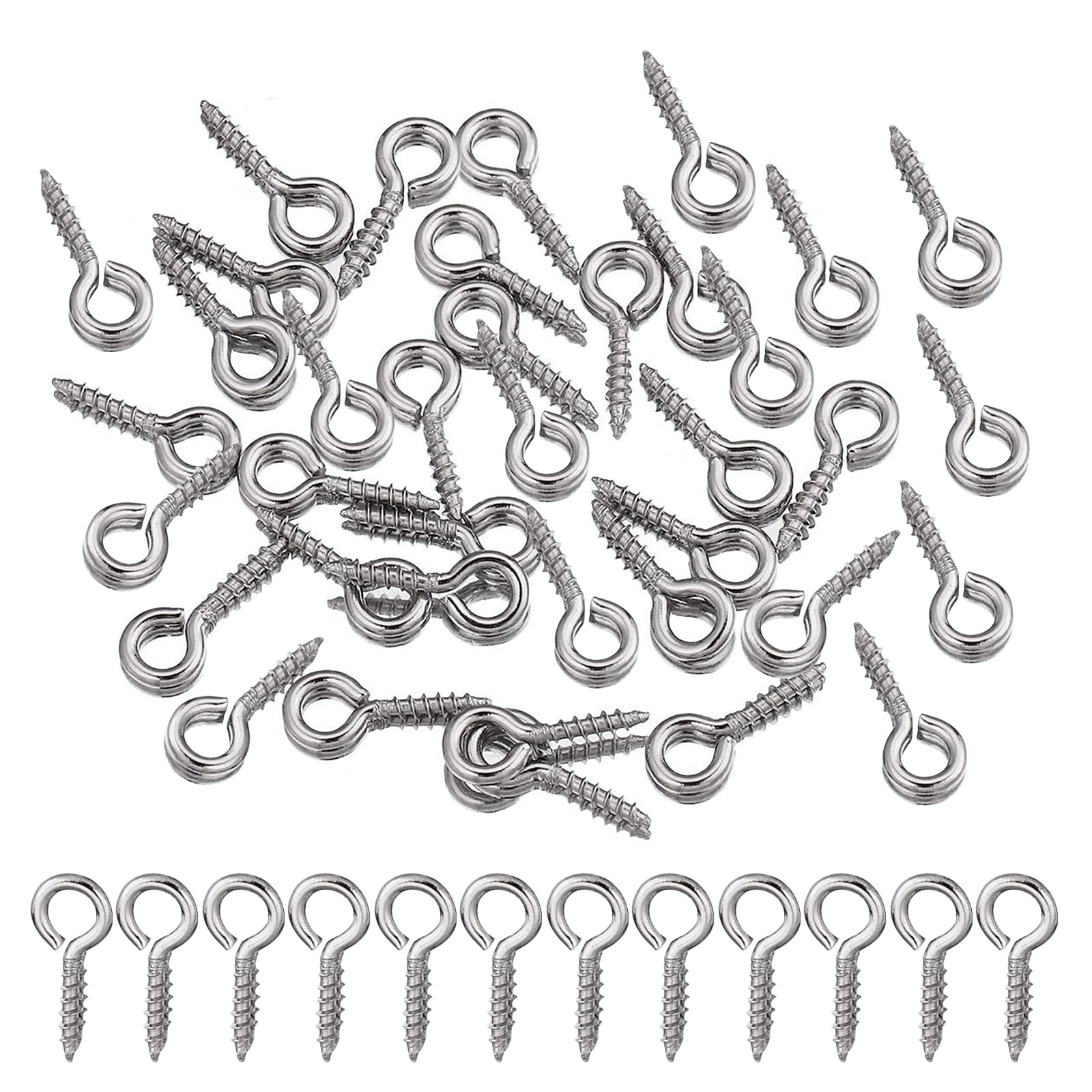 50 PCS Screw Eyes, 304 Stainless Steel Eye Pins Eye Screws 20x10mm Mini Eye Hooks Screw for Hanging DIY Craft Clay Pendants Jewellery Making