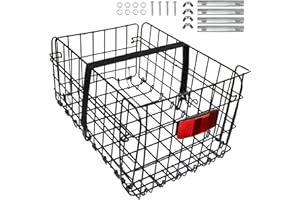 Rear Bike Basket, OBYFGILY Folding Universal Bicycle Basket with Straps and Reflective Tail Light, Easy Install 44lb Capacity