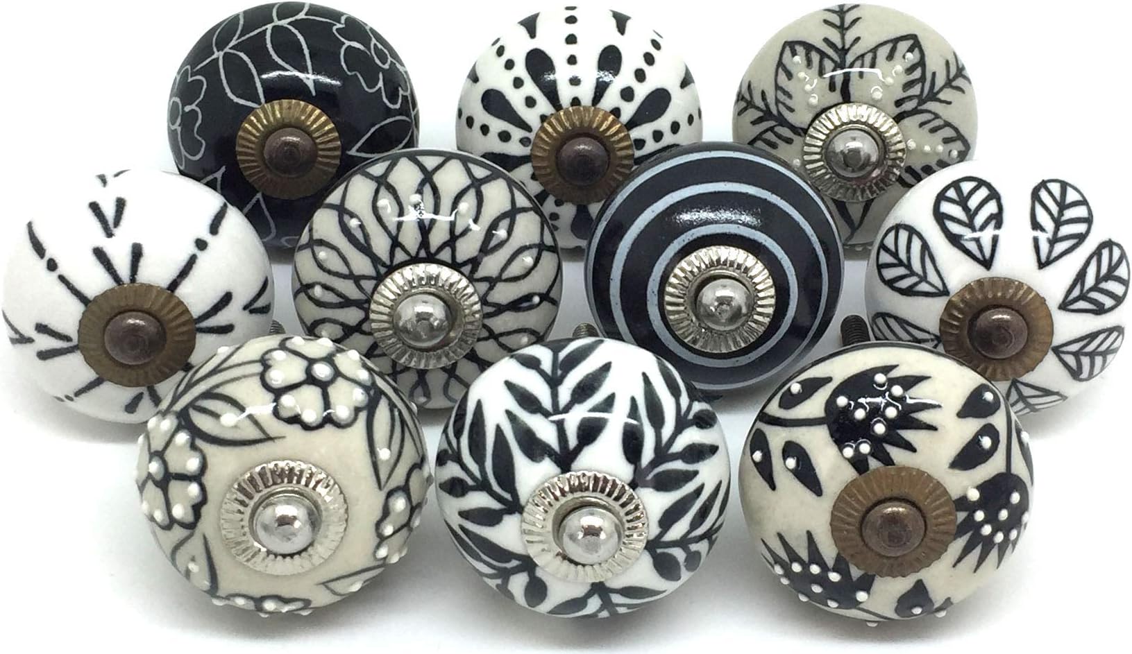 Set of 10 Black, Cream and White Door Knobs by These Please Ltd FP62