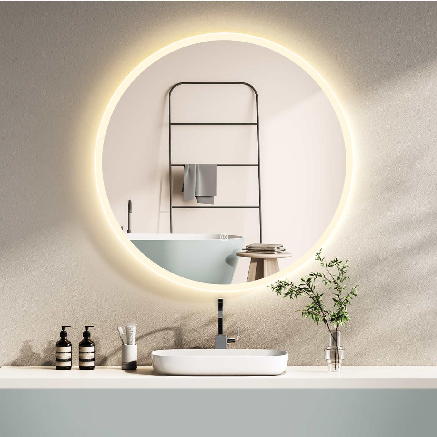 Cottbus LED Illuminated Round Bathroom Mirror, 60 cm, Bathroom Mirror with Light, Energy Class A+