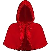 Kosgraiy Little Red Riding Hood Cape Women,Short Red Velvet Hood Cape,Halloween Christmas Cloak Costume