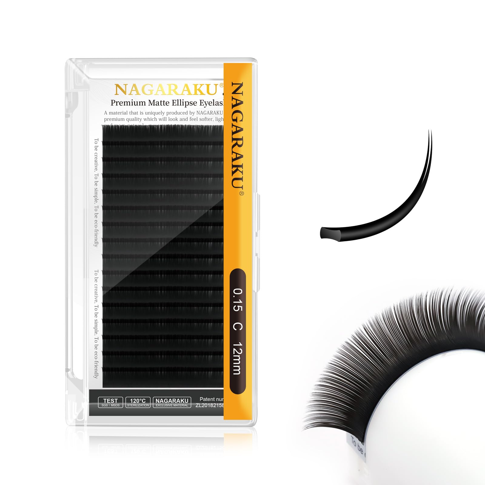NAGARAKU Ellipse Flat Eyelash Extension Professional Double Split Tip Individual False Lashes Supplies Matte Black Eye Lashes Semi-Permanent U-shaped Design More Lighter 16 Rows(0.15mm C Curl 12mm)