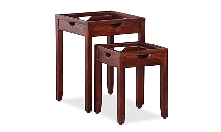 Ringabell Engraft Solid Wood Nest of Table Set of 2 (Walnut Finish)