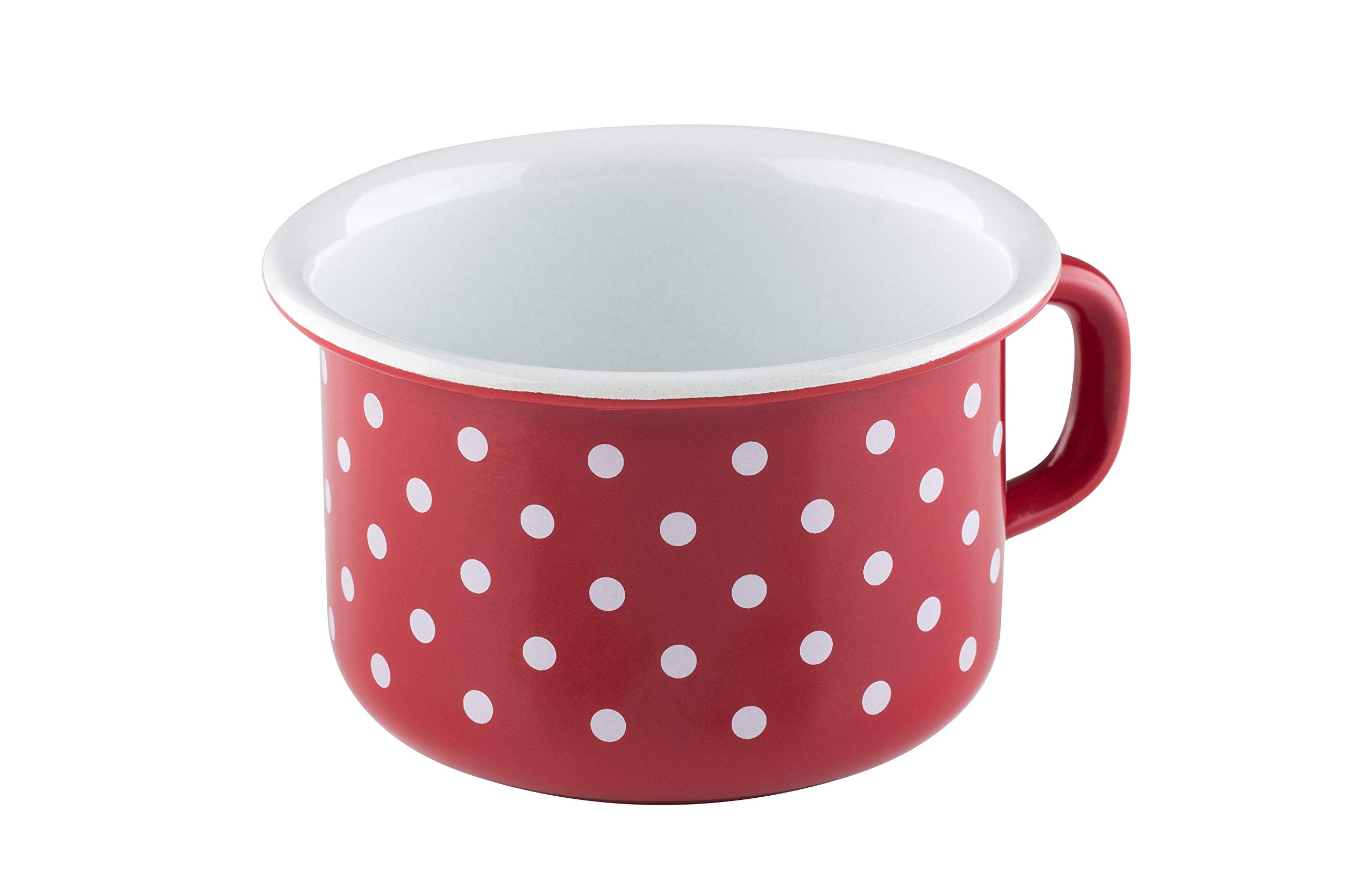 Riess, 0299-077 Coffee Bowl 10, Coffee Mug, Country Dots Red, Diameter 10 cm, Height 7.4 cm, Capacity 0.4 litres, Enamel, Red/White, Induction