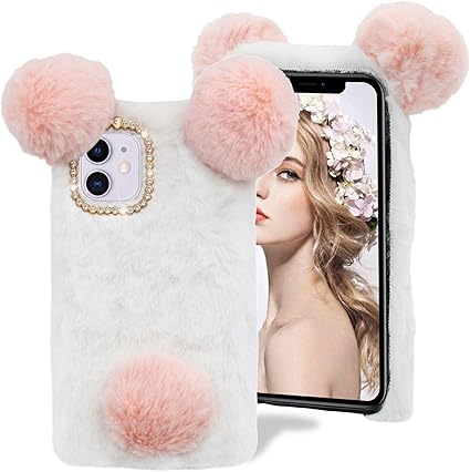 Amazon Com Plush Phone Case For Samsung S21 Plus 5g Moiky Cute Winter Fluffy Fur Pom Ball Panda Case For Girls Soft Silicone Shockproof Protection For Galaxy S21 Plus 5g Case Glitter Diamond Cover Pink White