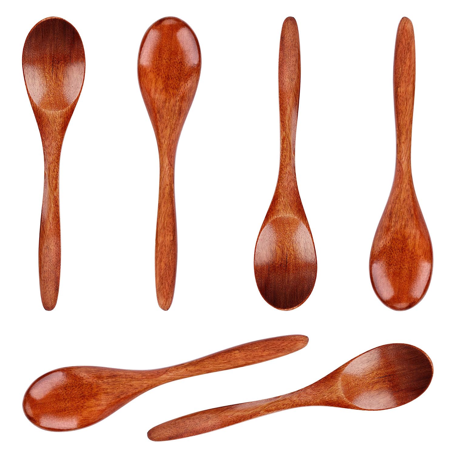 6pcs Small Wooden Spoons, 5.7in Wood Teaspoon Handmade Serving Spoons Mini Table Spoon for Cooking Condiments Honey Spoons Daily Use(Brown)