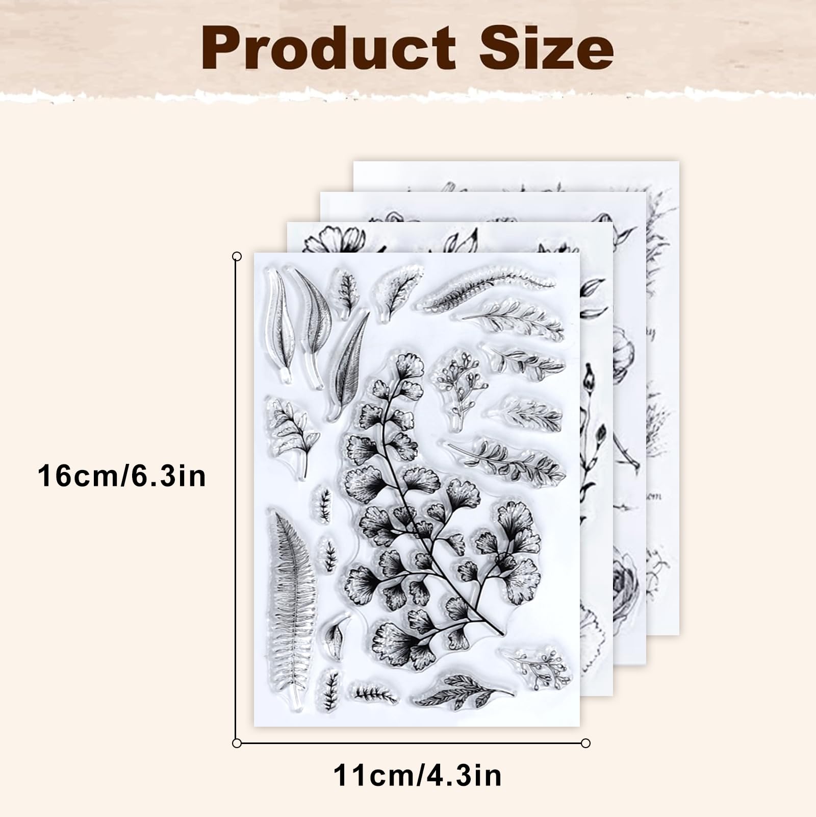 UCEC 4 Sheets Clear Stamps Set for Card Making, 2 Pcs Acrylic Stamp Block (7.5*7.5cm & 5*5cm), Vintage Plants Flowers Rubber Silicone Stamps, Small Clear Stamps for Crafts Decoration DIY Scrapbooking