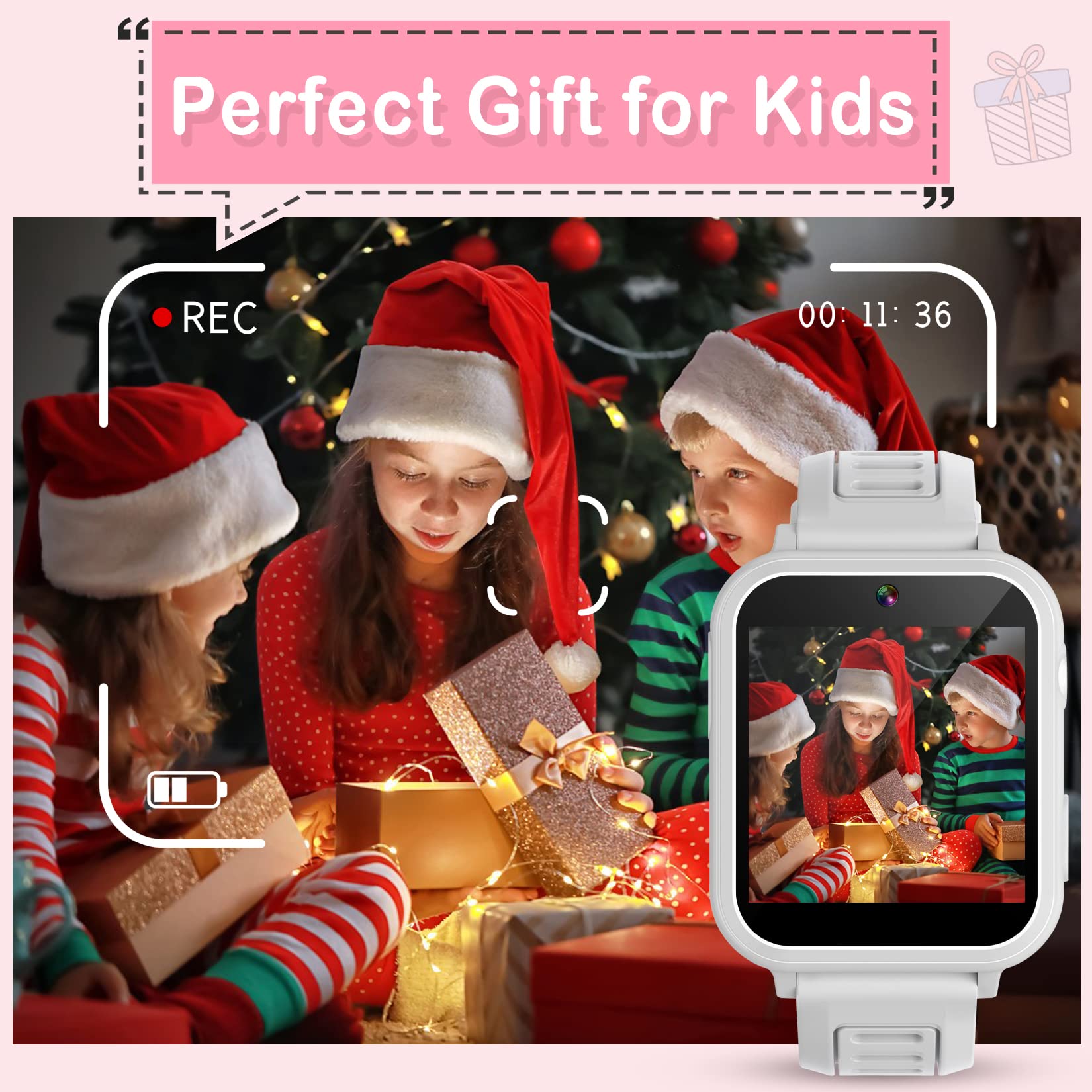 Phyulls Kids Smart Watch Gift for Girls Age 4-12, Smart Watch for Kids with 39 Games HD Touch Screen Watches Camera Video Music Pedometer Flashlight Educational Toys Birthday Gifts for Girls