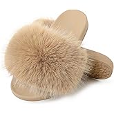 Women's Furry Slides Faux Fur Slides Fuzzy Slippers Fluffy Sandals Outdoor Indoor