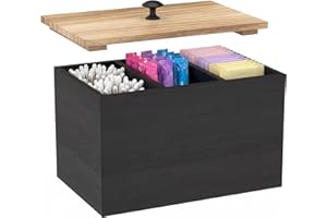 UKQRRTC Tampon Holder for Bathroom, Wood Farmhouse Feminine Product Organizer with Lid and Removable Divider, Easy to Clean f