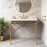 VISRACK 36" Wall-Mounted Bathroom Vanity Sink,White Ceramic Console Basin with 3 Faucet Holes,Freestanding Stainless Steel Le