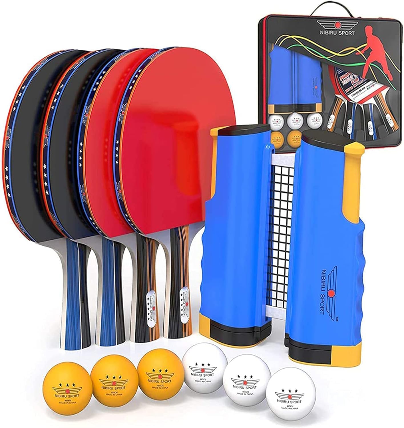 Ceciliec Ping Pong Paddles Set - Professional Table Tennis Rackets, Balls, Retractable Net with Posts Storage Case Complete Game Accessories