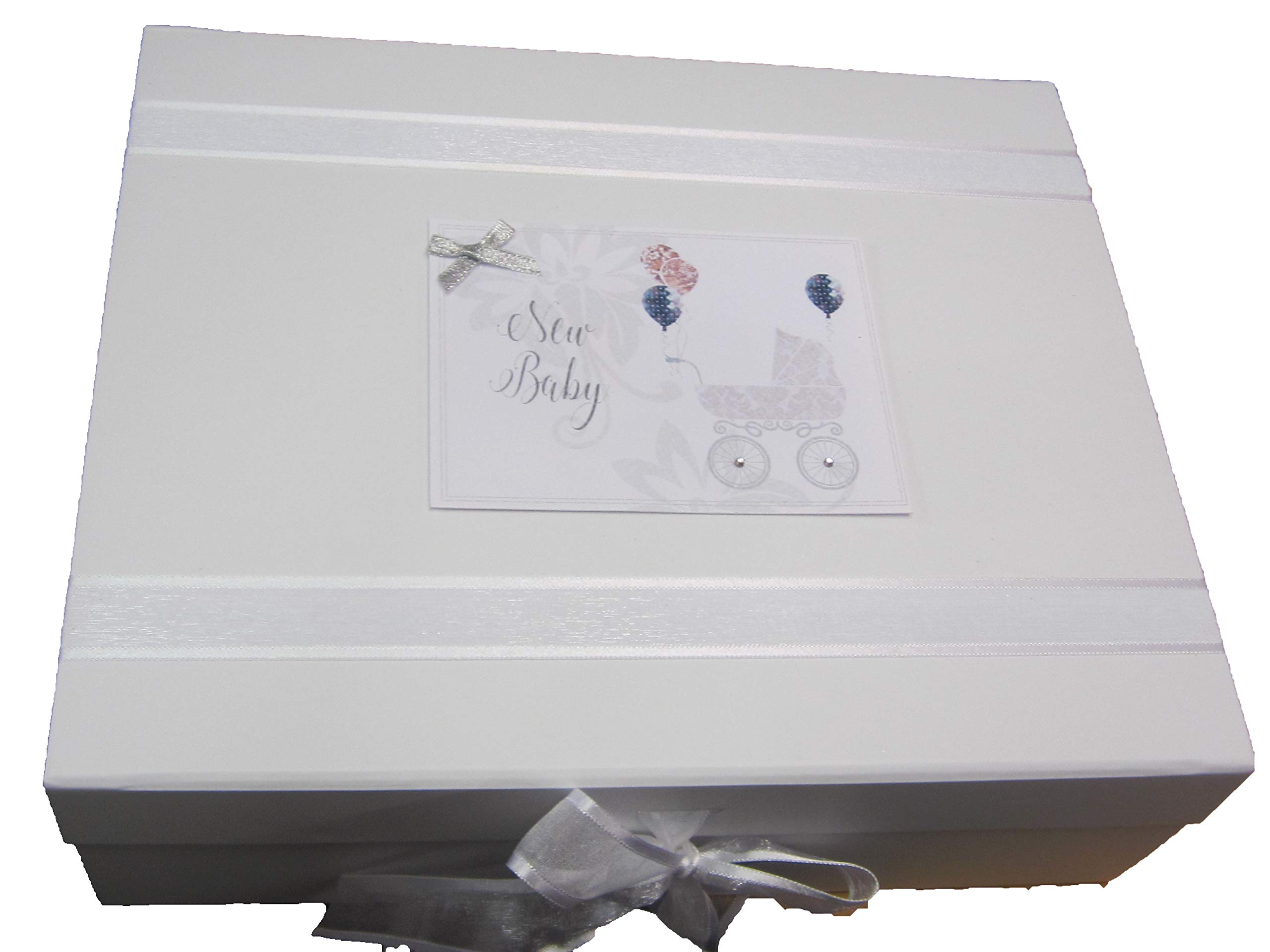 white cotton cards "New Baby" Pink Pram Large Keepsake Box (DTS2X)