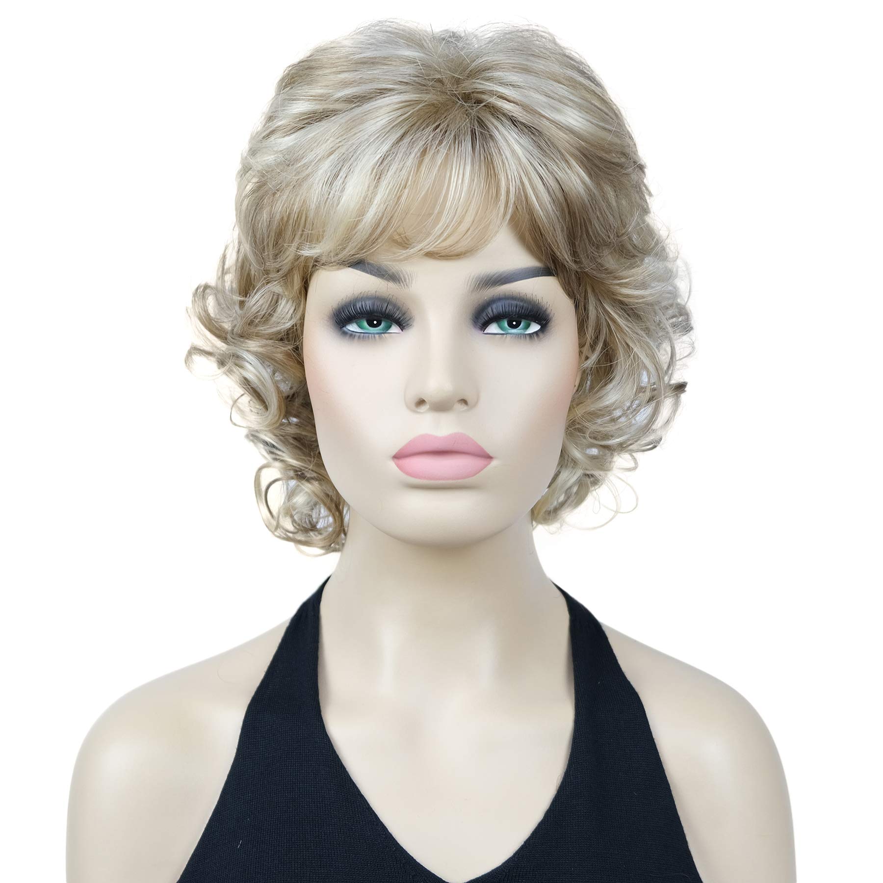 Lydell 12" Short Curly Wigs Soft Shaggy Layered Classic Cap Full Synthetic Wigs (H16/613 Blonde Highlights)
