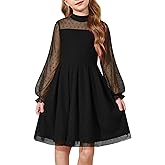 Arshiner Girls Dresses Contrast Mesh Puff Long Sleeve Mock Neck Formal Party A Line Short Tulle Dress