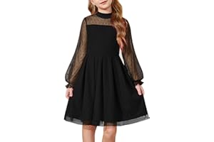 Arshiner Girls Dresses Contrast Mesh Puff Long Sleeve Mock Neck Formal Party A Line Short Tulle Dress