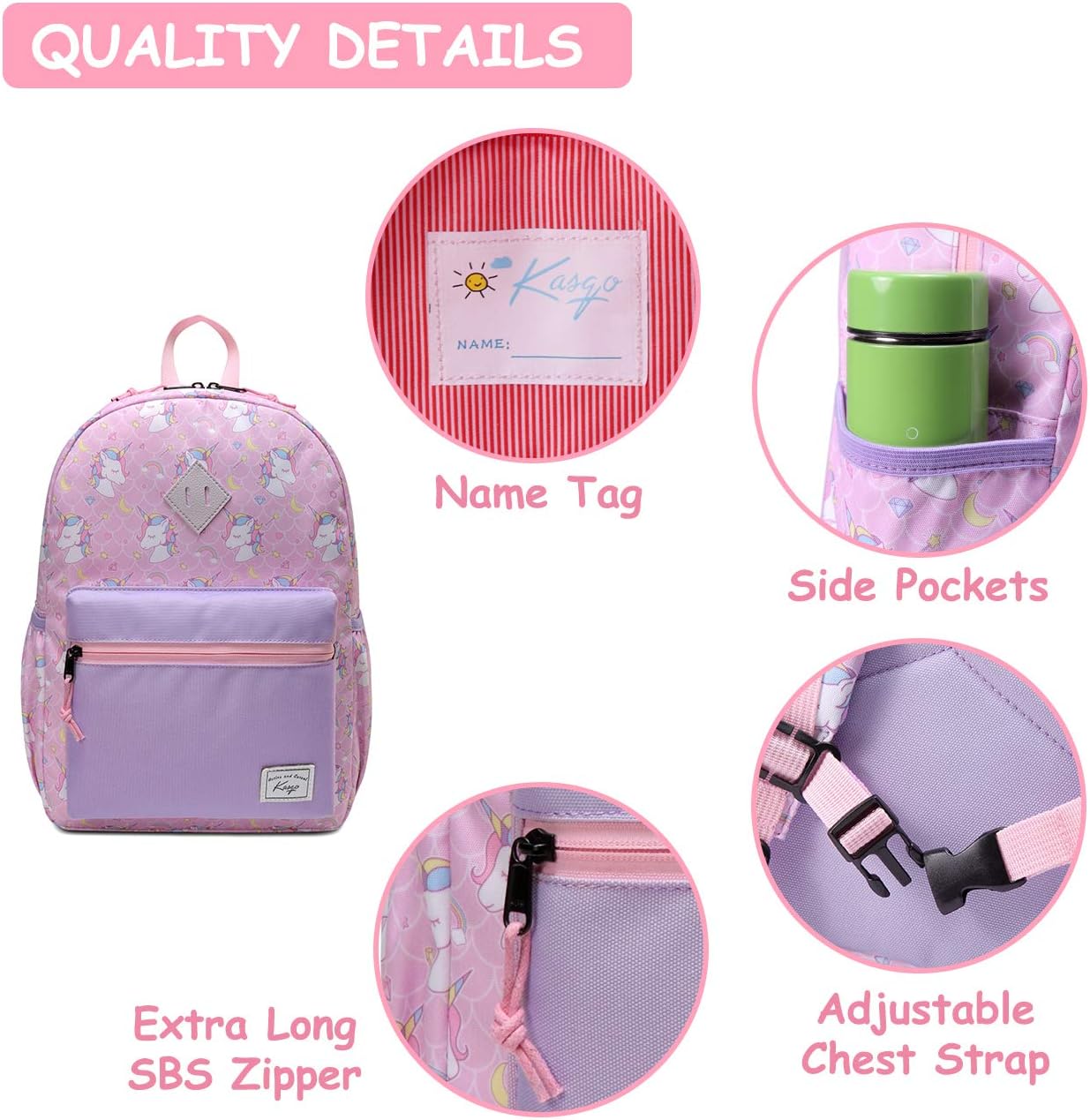 Kasgo Kids Backpack for Girls Ages 6-9, 13L Lightweight Y1 Primary School Bag, Fits A4 Folder, Water-Resistant - Image 5