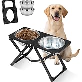 Flodomix Foldable Elevated Dog Bowl Holder with 2 Large 58oz Stainless Steel Bowls, 10.2" Tall Raised Dog Bowl Stand for Medium/Large Breeds, Indoor and Outdoor Use