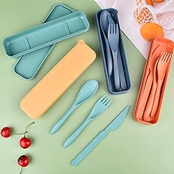 Reusable Wheat Straw Cutlery with Case, Portable