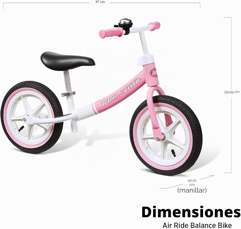 Air Ride, Bicicleta de Equilibrio para niños pequeños, Edades de 1,5 a 5 años, Bicicleta Rosa y Blanca de Equilibrio