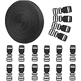 1 Inch 16 Yards Nylon Webbing Straps with 16 Set 1 Inch Flat Side Release Plastic Buckles and Tri-Glide Slides for DIY Making