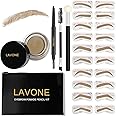 LAVONE Eyebrow Stamp Stencil Kit - Brow Stamp Trio with Waterproof Pencil, Pomade, 20 Stencils, Dual-ended Brush and Sponge Applicator - Blonde
