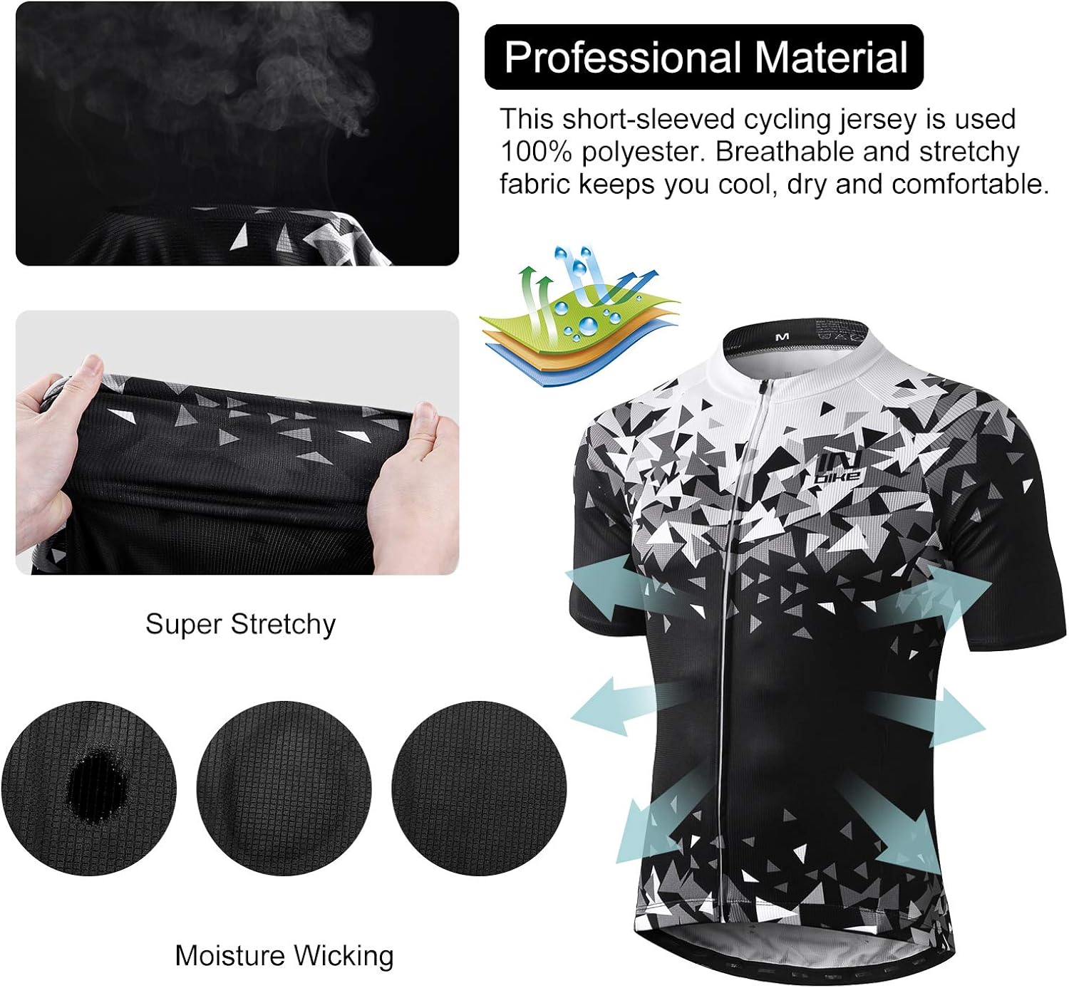 INBIKE Men Cycling Jersey Set Short Sleeve Breathable Bike Shirt with Padded Bib Shorts 3XL Black: Clothing