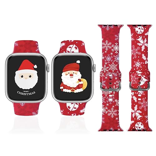 Lovmunia 2-Pack Silicone Band for Christmas Apple Watch Bands 42mm 44mm 45mm 46mm, Holiday Gift Santa Snowflakes Replacement Strap for iwatch Series 11/10/9/8/7/SE/6/5/4/3/2/1 Christmas Bands