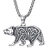 Lattd Viking Bear Necklace 925 Sterling Silver Celtic Knot Bear Pendant Norse Jewelry for Men, w/Stainless Steel Chain 22"+2"