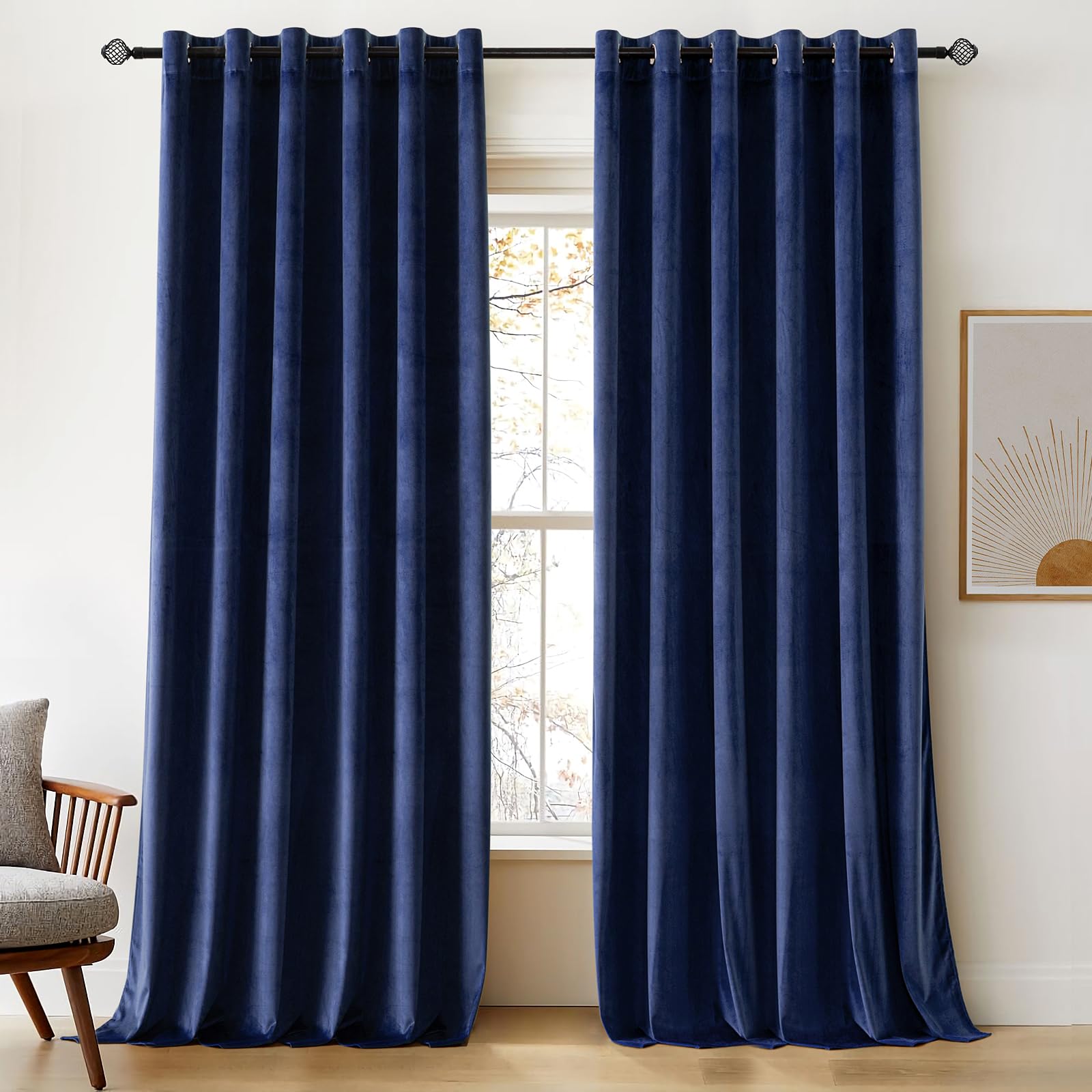 Woaboy Velvet Curtains 90 Drop Navy Blue Curtain for Living Room Thermal Blackout for Bedroom Luxury Eyelet Drapes Soft Window Treatment Insulated Soundproof & Room Darkening W 90 x L 90 2 Panels