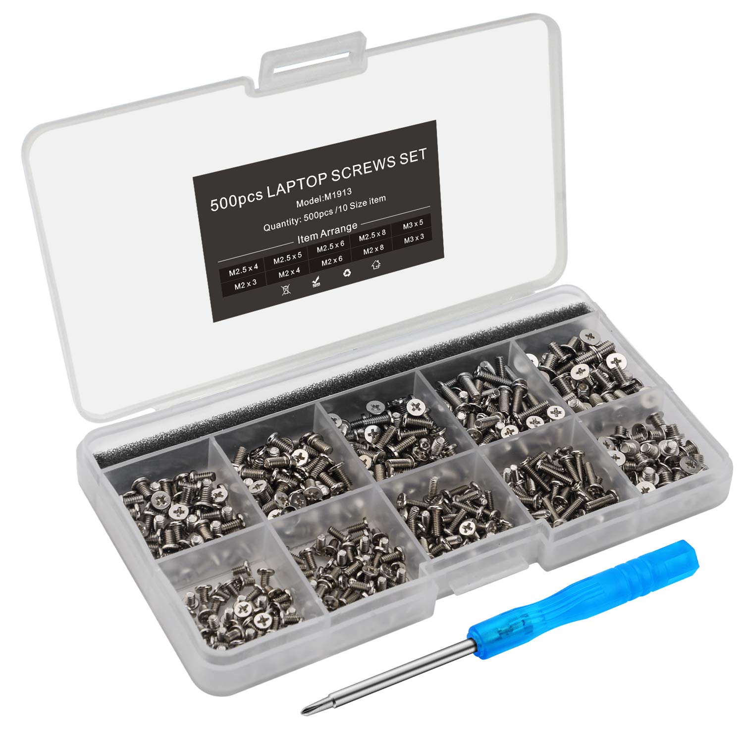 Mcsher 500pcs Laptop Notebook Screws Set Kit for IBM HP Dell Lenovo SAMSUNG Sony Toshiba Acer Gateway with Screwdriver – Silver