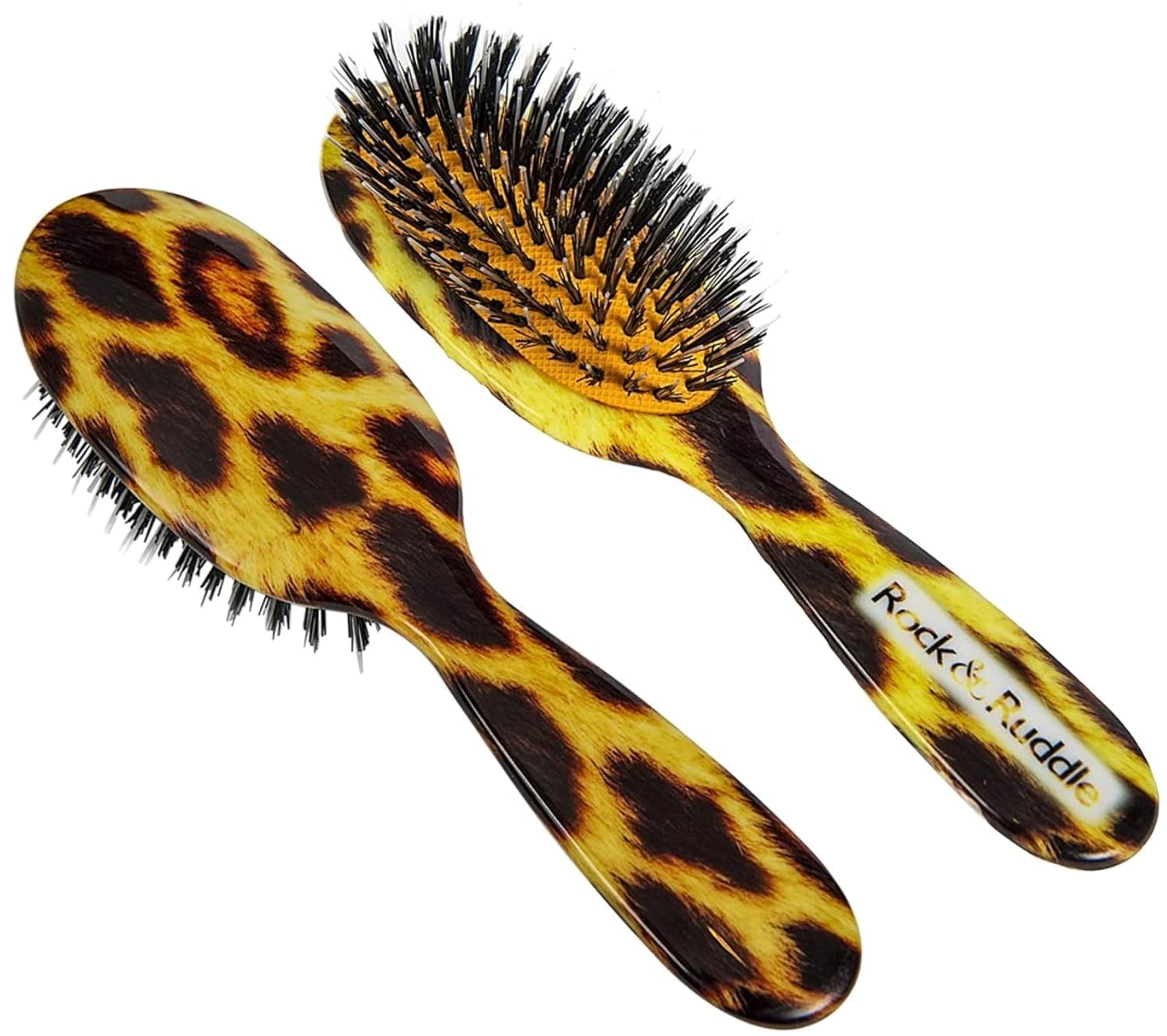 Rock & Ruddle Natural Mixed Boar Bristle Hair Brush for Women and Kids (Large, 21cm) - Perfect for Wet or Dry Hair, Detangling Smoothing Blowdrying - Designed & Made in UK - Leopard Print Design