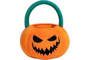 HiChen Halloween Basket Trick or Treat Bucket, Pumpkin Basket for Kids Baby, Pumpkin Halloween Bucket Orange Plush Basket with Handles, Candy Basket for Gift