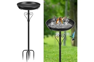 ODSNANIE Metal Bird Bath for Outside, Vintage Freestanding Birdbaths with Metal Stake, Upgraded 5 Pronged Base Birdfeeder Feeder Bowl for Outdoors Garden Patio Yard Lawn Decor (Black)