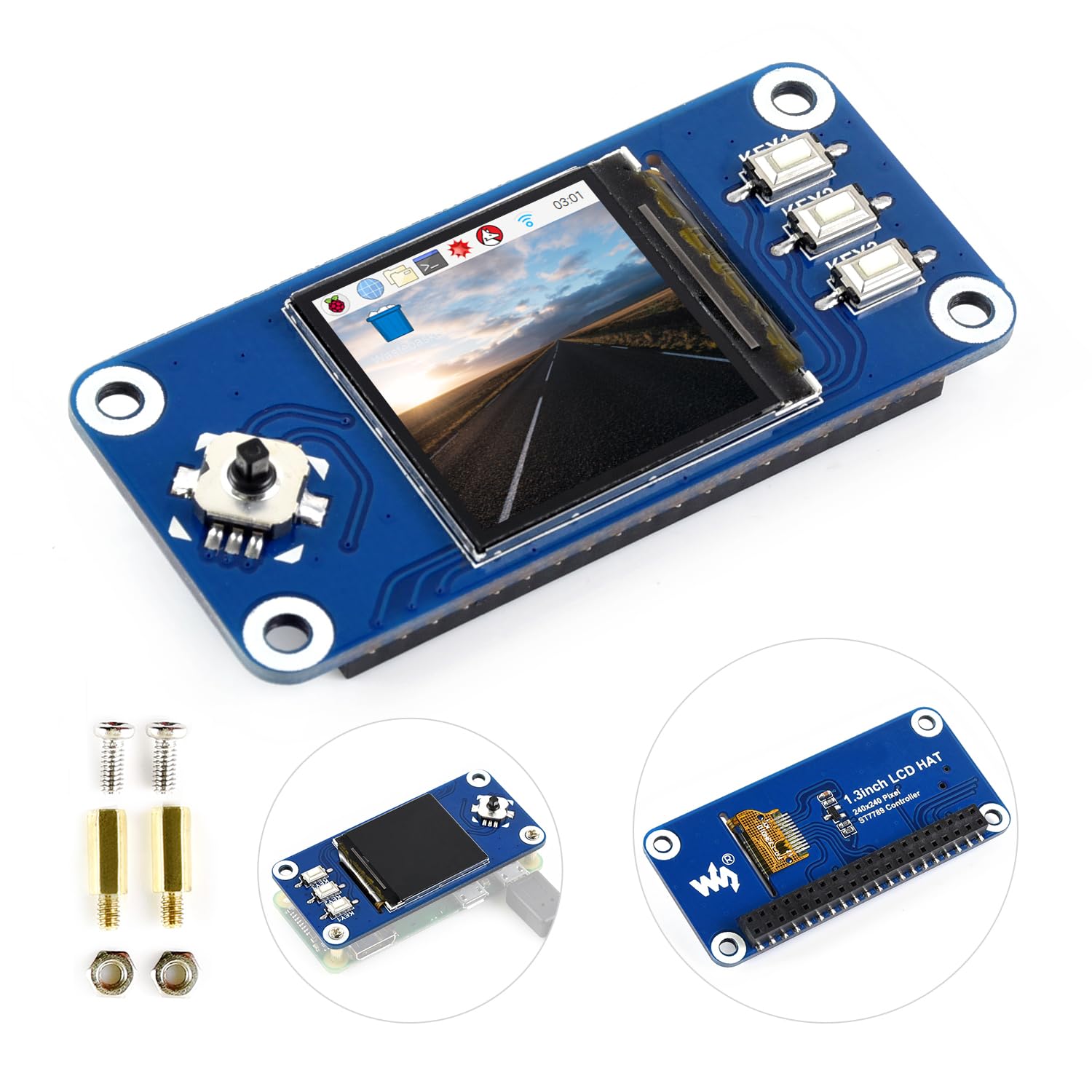 Waveshare Pi 1.3 inch IPS LCD Display Hat, 240 x 240 Pixels with Embedded Controller, Communicating Via SPI Interface