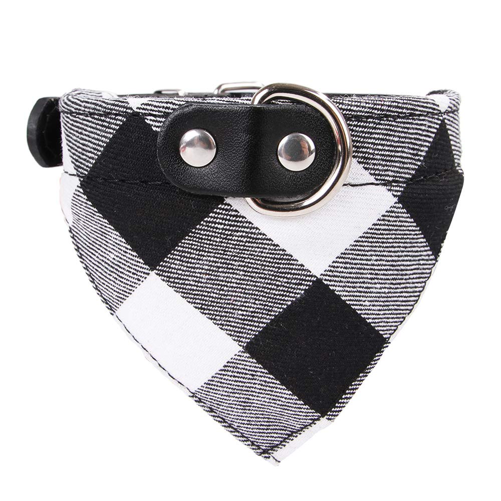 Newtensina Plaid Dog Bandana Cute Puppy Neckerchief Adjustable Puppy Collar Scarf for Dogs - Black - XL