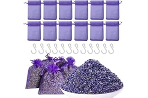 DTXMOH Dried French Lavender Sachet Bags for Drawers and Closets, Pack of 12 for DIY Natural Home Fragrance Sachets