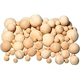 Blulu 88 Pieces Round Wooden Balls for Craft 5 Sizes Unfinished Round Natural Balls for DIY Craft Projects Jewelry Making