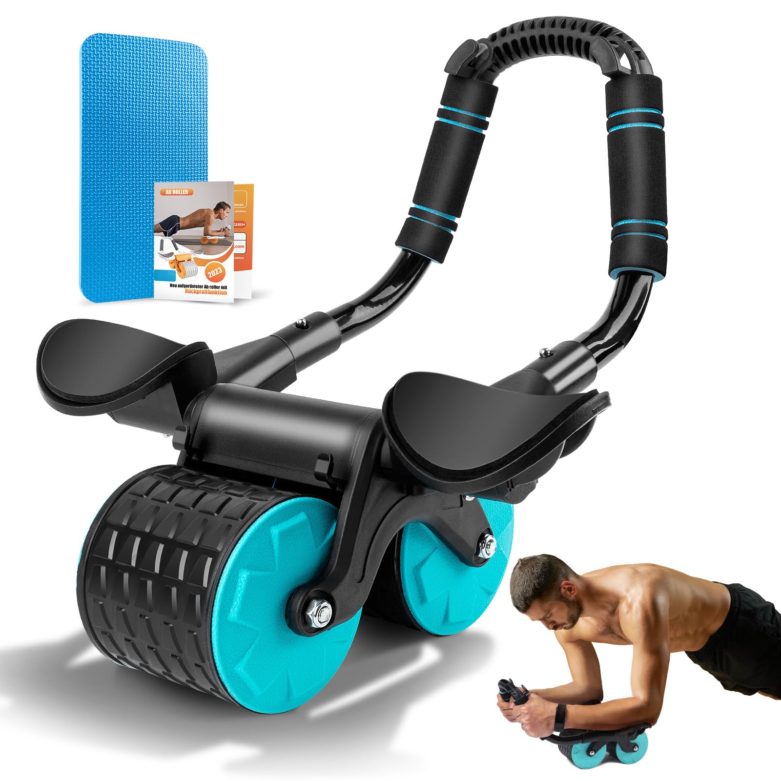 Automatic Rebound Abdominal Roller, New Wheels Roller Domestic Abdominal Trainer, Abdominal Roller for Abdominal Muscle Training, with Sturdy Double Wheels