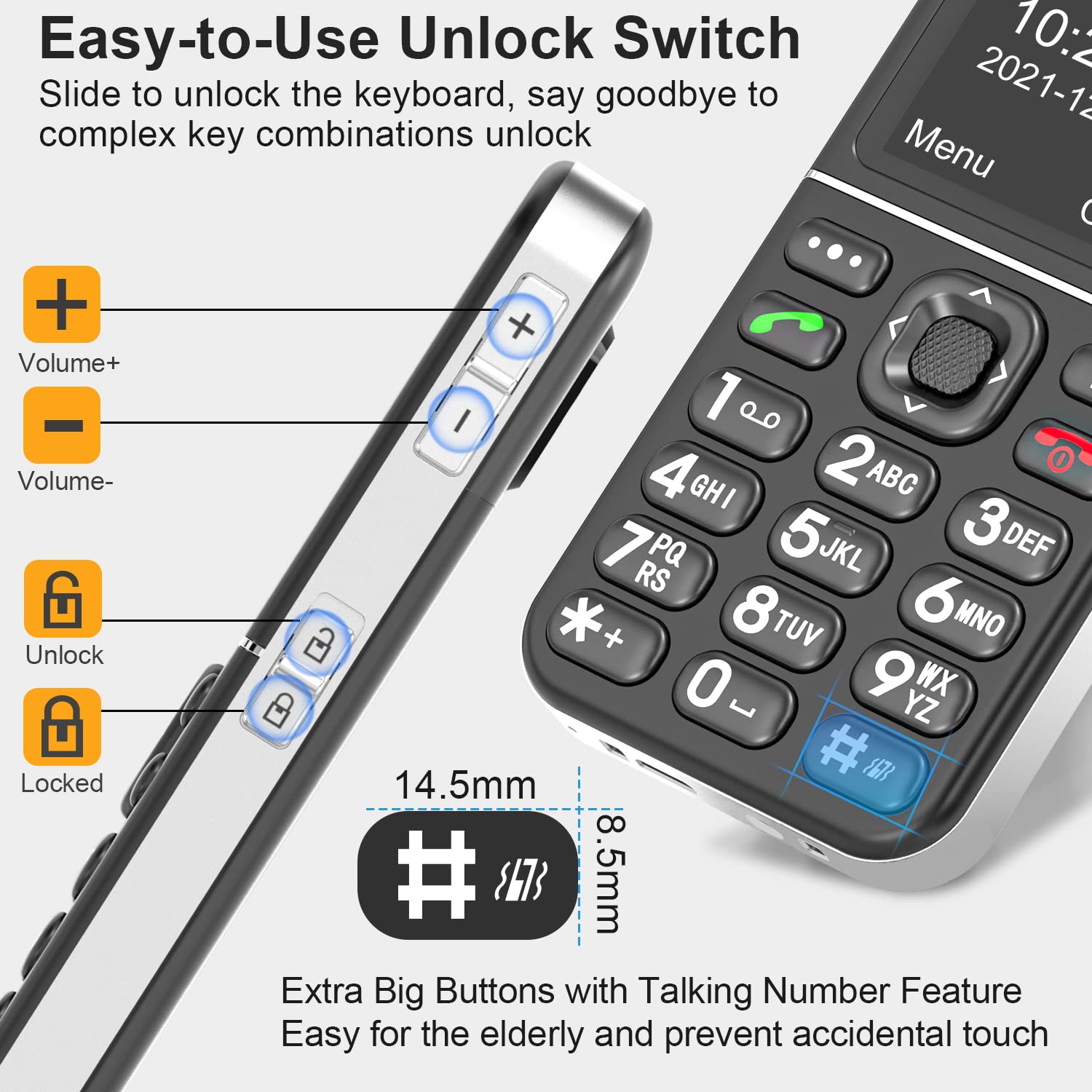 Easyfone T100 4G Big Button Easy-to-Use Cell Phone, 2.0'' HD Display, Clear Sound, SOS Button, SIM Card Included, 1500mAh Battery with a Charging Dock, FCC Certified