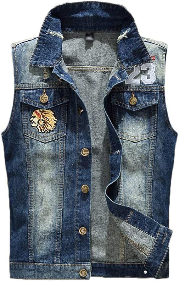 Men's Casual Slim Fit Denim Sleeveless Vest Unique Denim Vest with