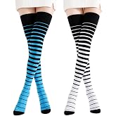Kayhoma Extra Long Gradient Zebra Stripe Thigh High Socks Over the Knee High Socks,2 Pairs