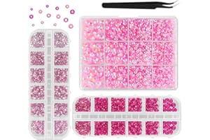 Pink Crafting Mixed Kit with 3 Boxes Rhinestones with Diameter of 2mm-3mm-4mm-5mm-6mm for Nails Shoes Graduation Cap Make up(