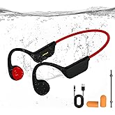 KOPIDOE Bone Conduction Swimming Headphones, IPX8 Waterproof MP3 Player with Open-Ear Design, Bluetooth 5.4 Wireless Sports Earbuds for Swimming, Running, Cycling(Red)
