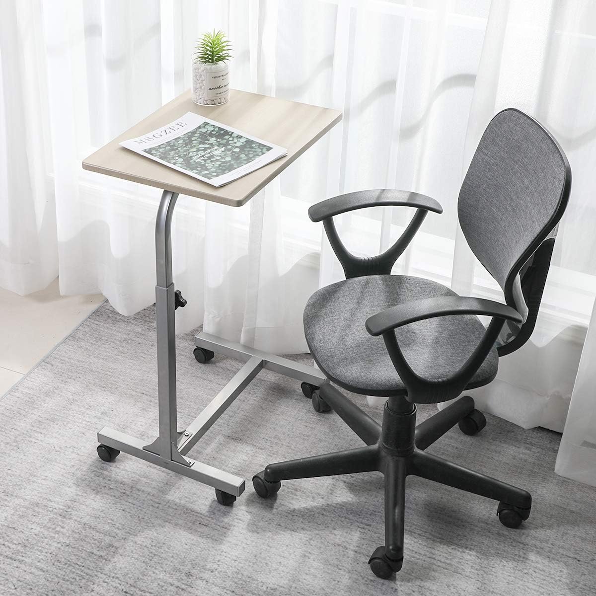 Over Bed Table C Sofa Side Medical Table with Lockable Wheels, 3 Height Adjustable Food Table Tray, Multi-Purpose Portable Rolling Desk Wood (18.9x14.7x26.4-31.1 inch): Kitchen & Dining