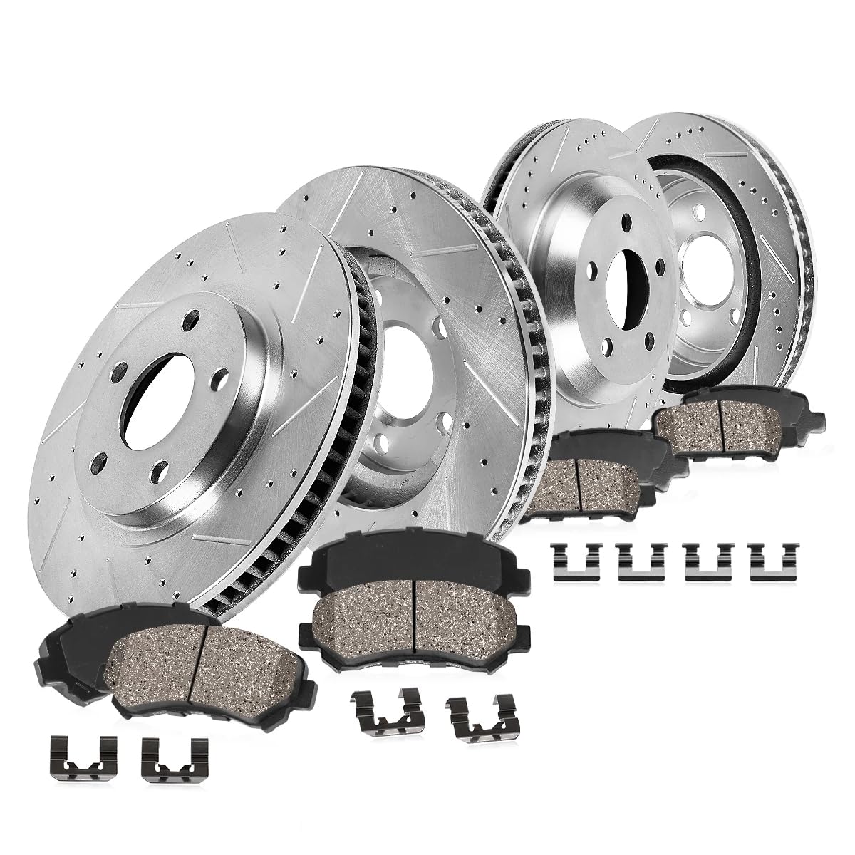 Genialith Front & Rear Drilled Brake Rotors + Ceramic Pads – For Dodge Durango 2011-2020 & Jeep Grand Cherokee 2011-2018