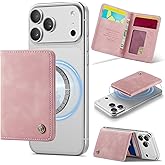 Defencase for Magsafe Wallet Magnetic Card Holder RFID Blocking, PU Leather Minimalist Phone Wallet for MagSafe Phones and Cases for iPhone 17/16/ 15/14/ 13/12/ Pro/Max/Plus/Air, Rose Pink