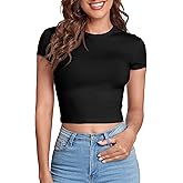 Verdusa Women's Basic Casual Summer Crop Tee Tops Slim Fitted Cropped T Shirts Y2k Clothes